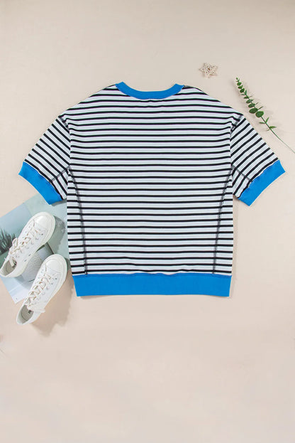 Black Stripe Oversized Contrast Trim Exposed Seam High Low T Shirt - Chic Meadow Boutique 