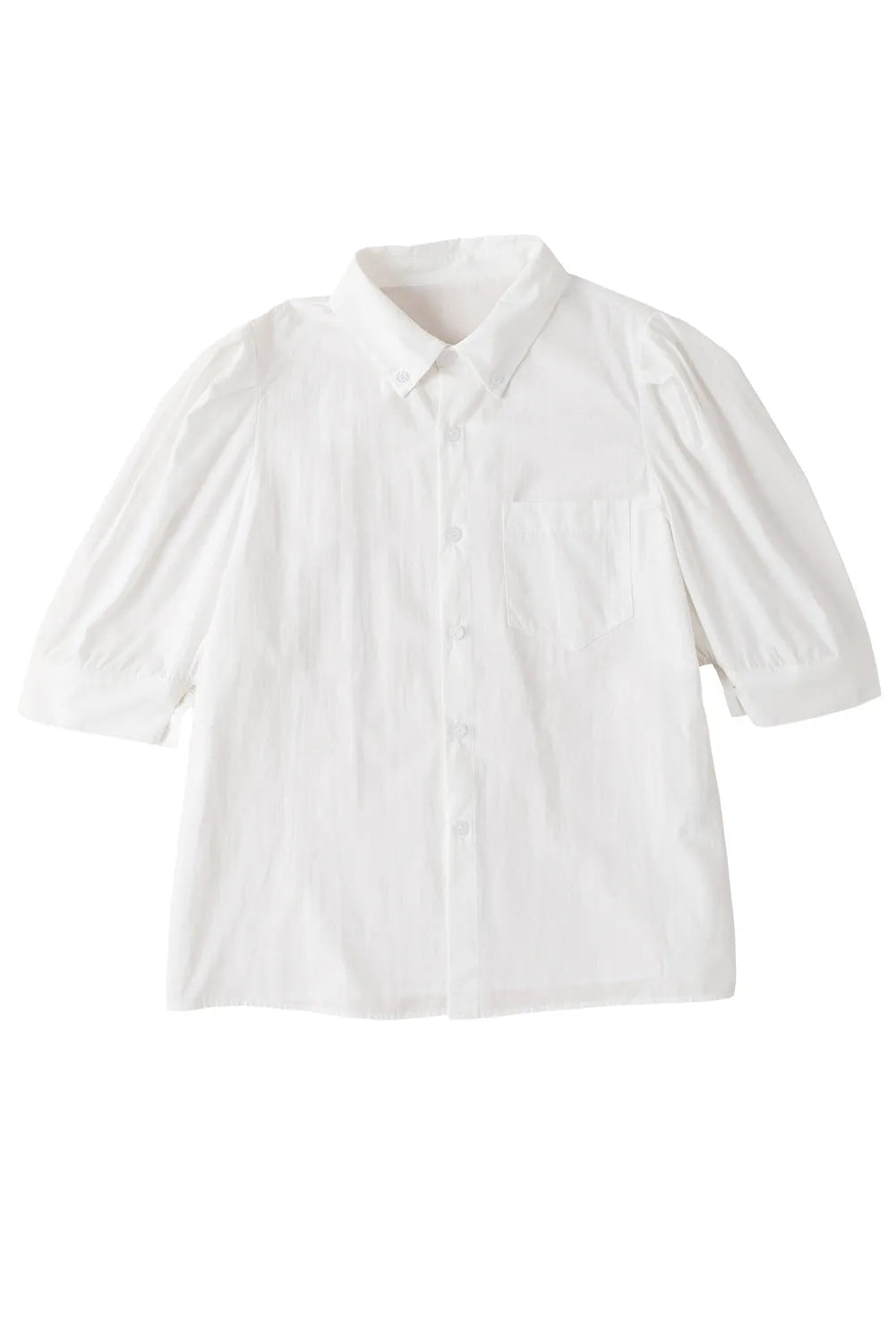 White Solid Puff Short Sleeve Shirt - Chic Meadow Boutique 