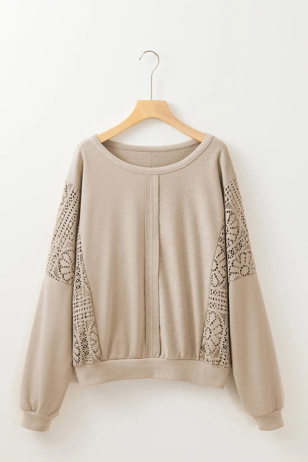 Parchment Knit Crochet Exposed Seam Ribbed Trim Sweatshirt - Chic Meadow Boutique 