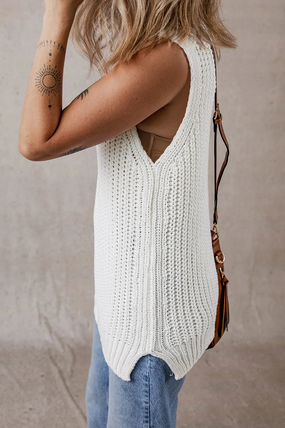 White Turtleneck Knitted Slit Hem Sweater Vest - Chic Meadow Boutique 