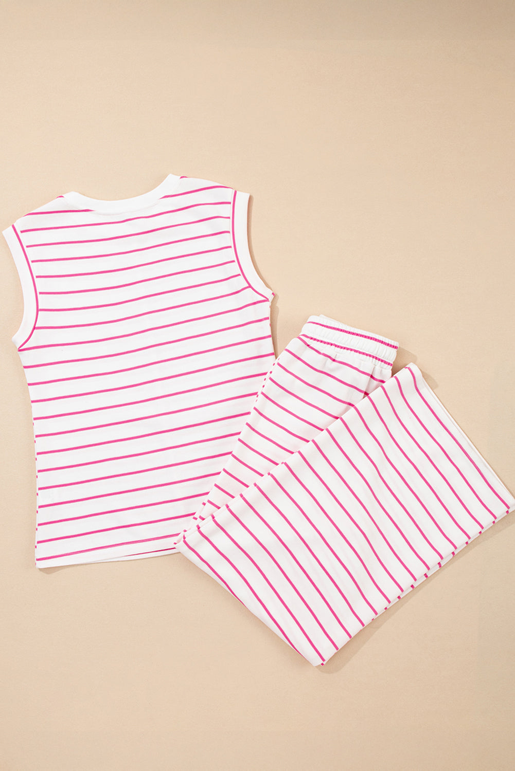 Rose Stripe Casual Wide Leg 2pcs Pants Set