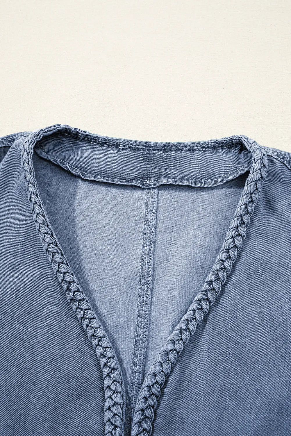 Ashleigh Blue Braided Trim Pocketed Denim Vest - Chic Meadow Boutique 