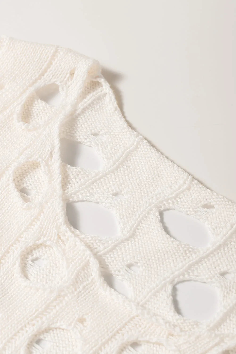 Beige Hollow-out Eyelet Knit Sweater - Chic Meadow Boutique 