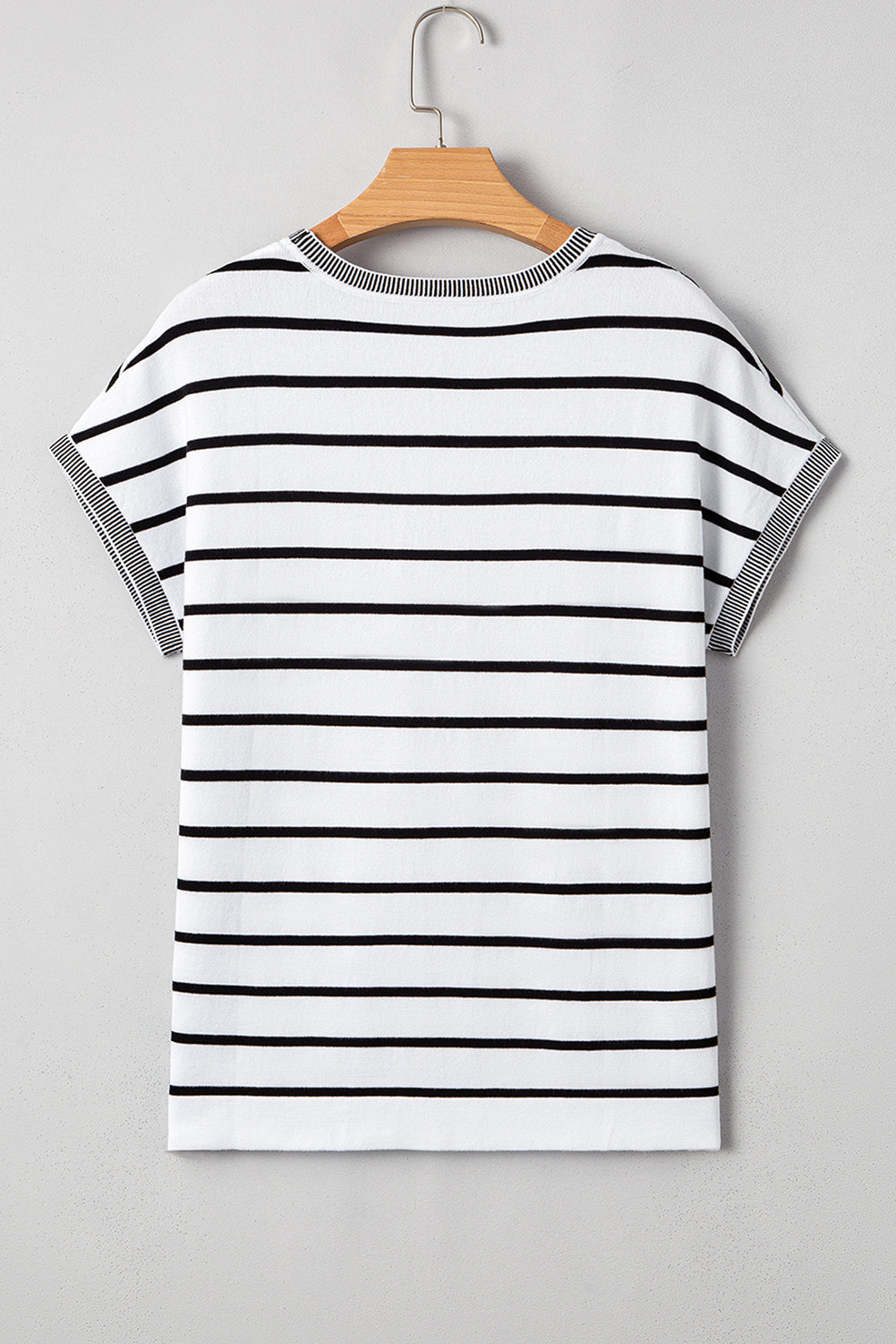 White Stripe Knitted Bat Sleeve T Shirt