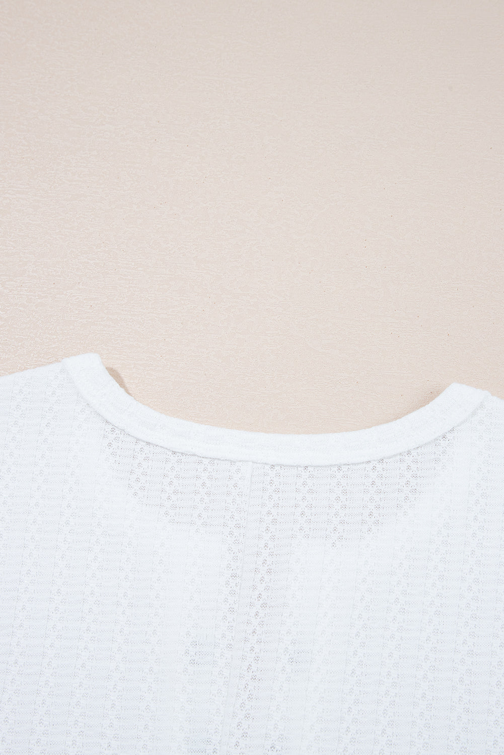 White Textured Hollow Grommet Placket Split Neck Short Sleeve Top