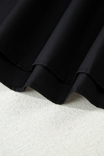 Black Striped Trim Ruffle Split Neck Long Sleeve Blouse