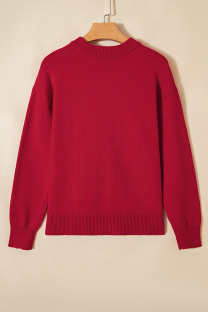 Fiery Red Sequined Bow Graphic Christmas Holiday Sweater