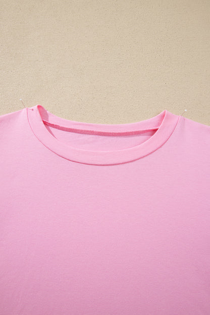 Pink Long Sleeve Sequin Round Neck Pullover Top