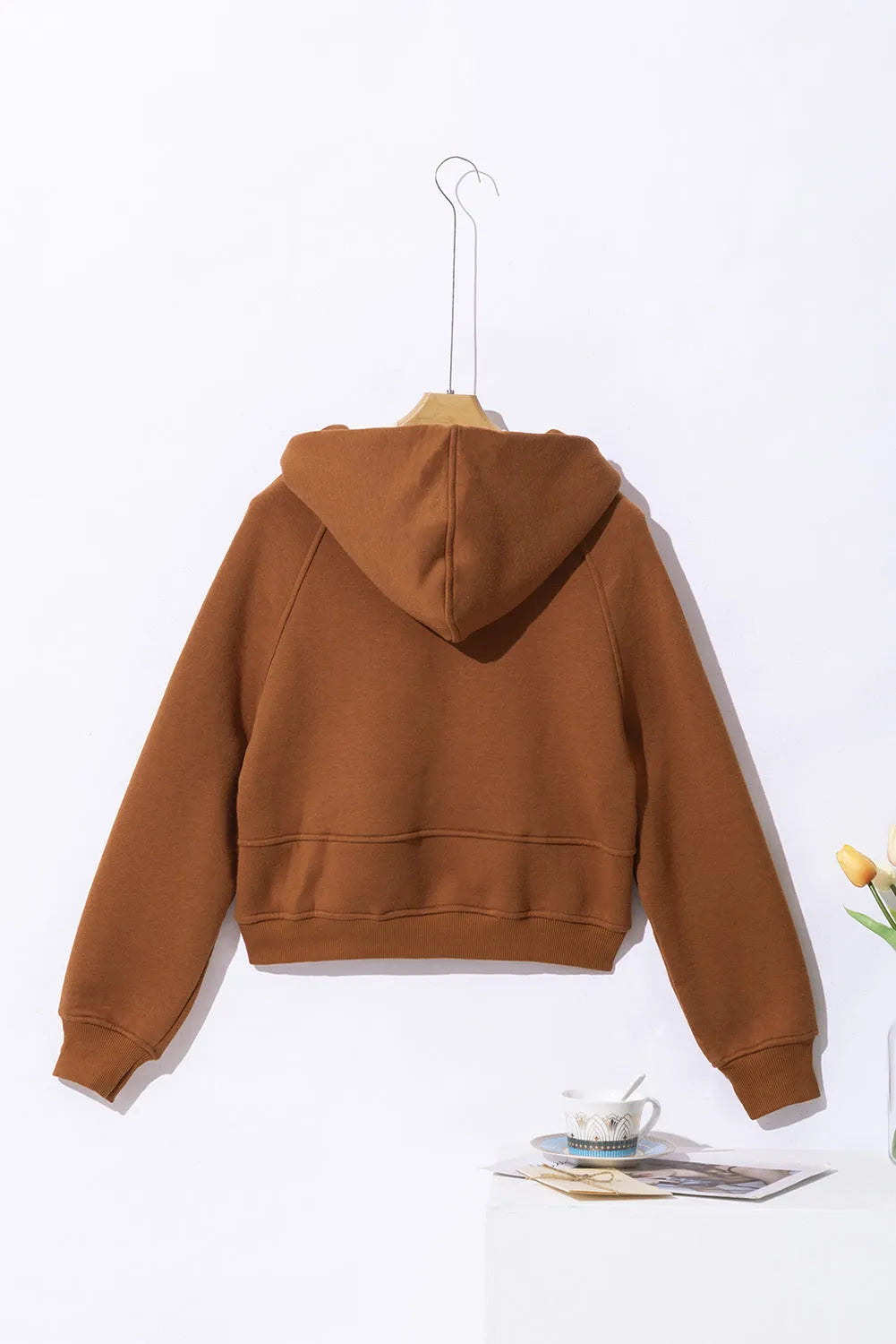 Brown Quarter Zip Kangaroo Pocket Hoodie - Chic Meadow Boutique 