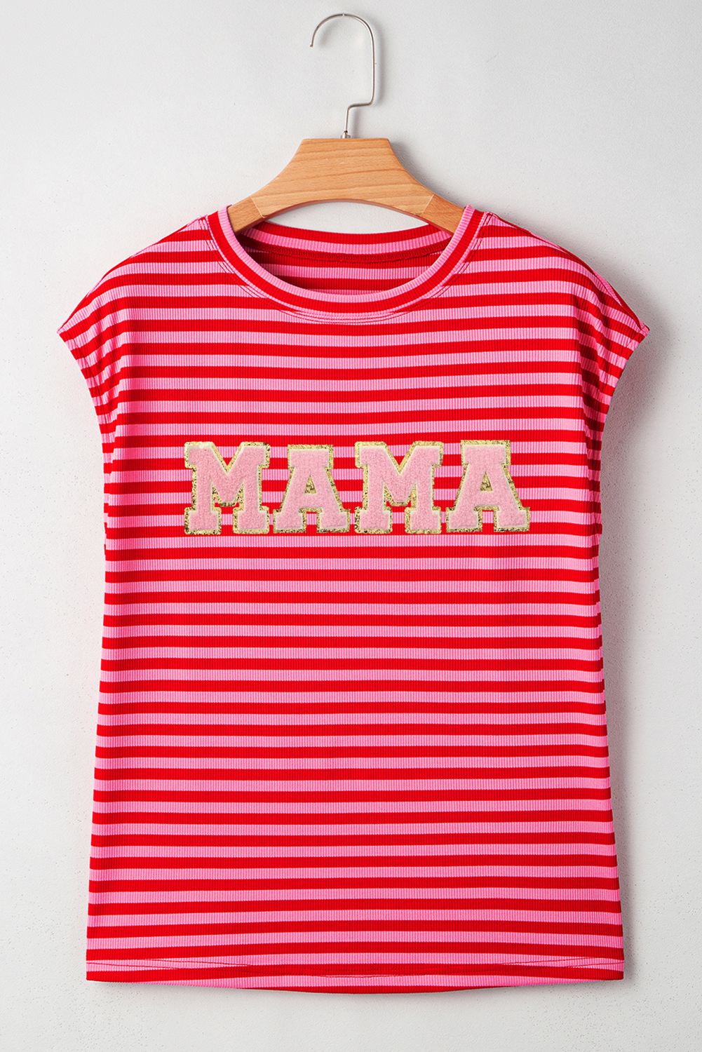 Red Stripe MAMA Graphic Cap Sleeve T Shirt