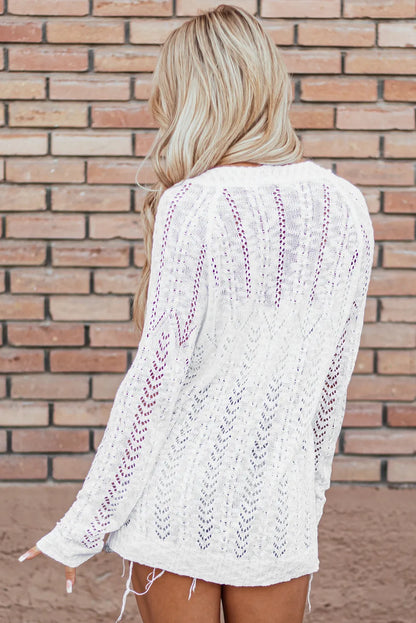 White Solid Open Knit Cardigan - Chic Meadow Boutique 