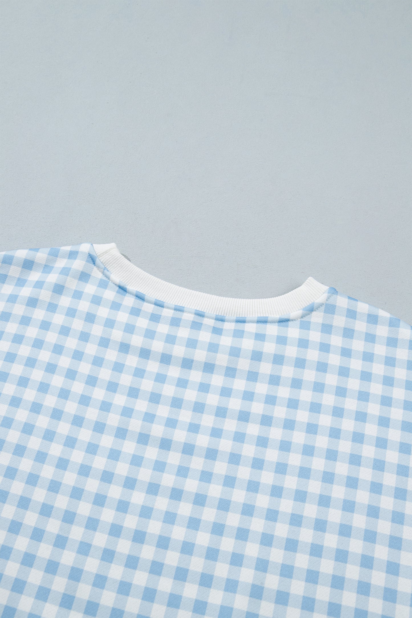 Sky Blue Plaid Baggy Pullover Drawstring Casual Shorts 2pcs Outfit