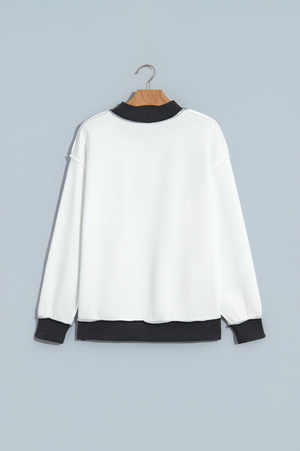 Beige Saved By Grace Print Color Block Mock Neck Oversized Sweatshirt
