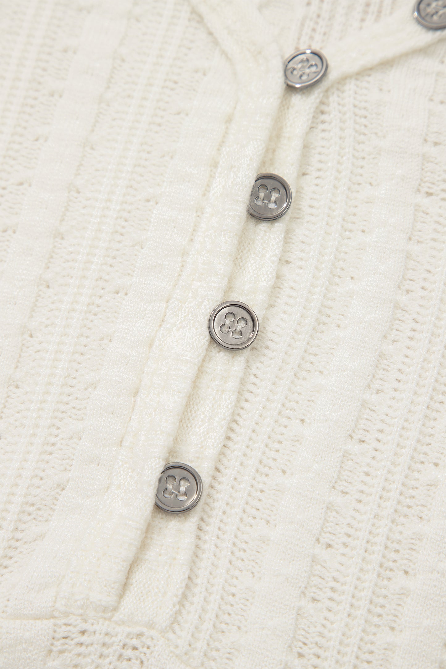 White Solid Color Textured Button V Neck Raw Seam Henley Tee