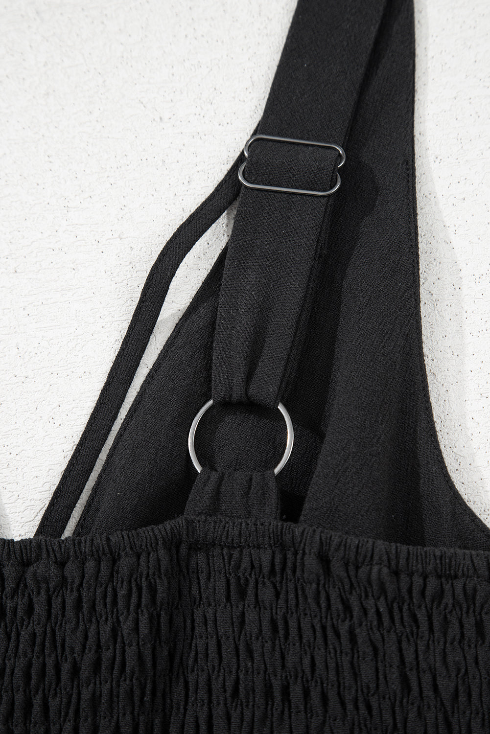 Black Front Cut Out Smocked Back Sleeveless Wide Leg Jumpsuit