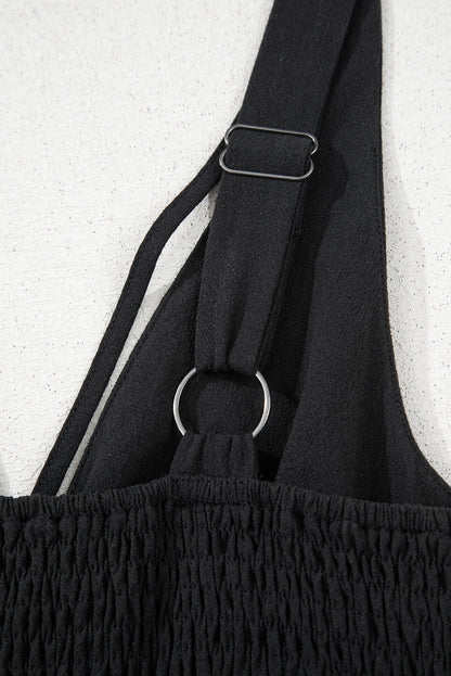 Black Front Cut Out Smocked Back Sleeveless Wide Leg Jumpsuit