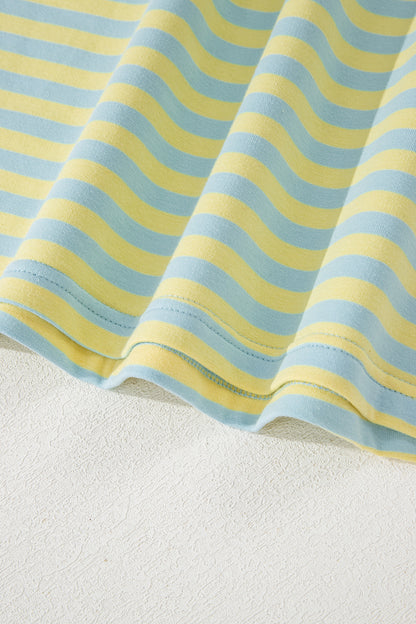 Yellow Stripe Drop Shoulder Boxy Casual Terry Short Set