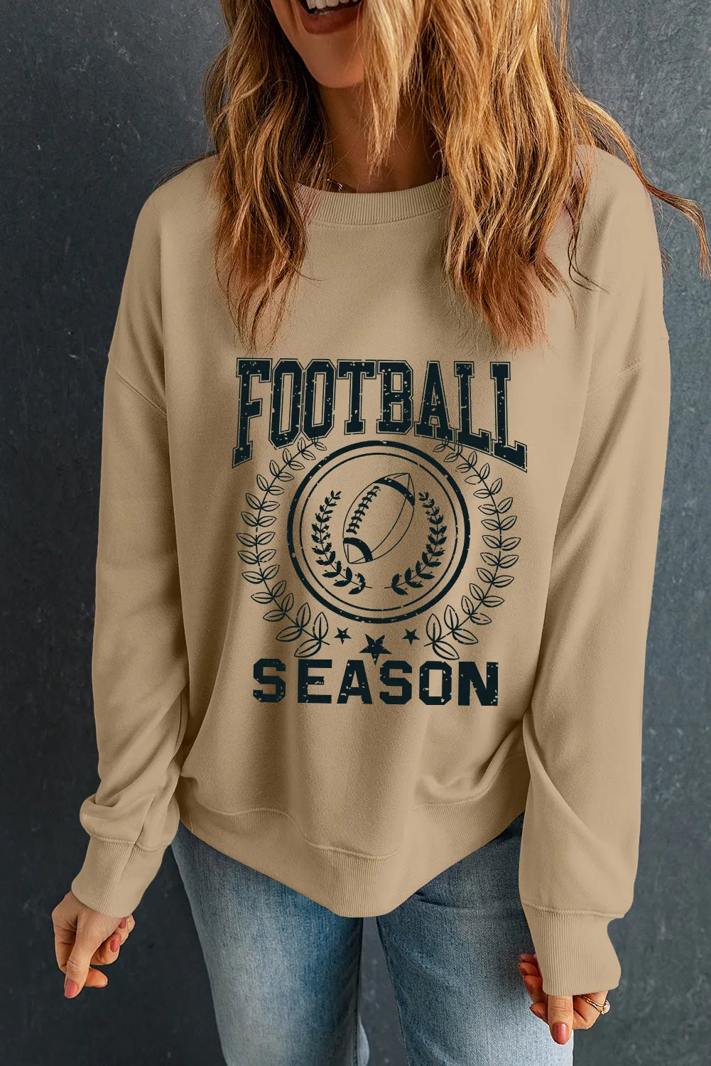 Khaki Rugby FOOTBALL SEASON Graphic Game Day Sweatshirt - Chic Meadow Boutique 