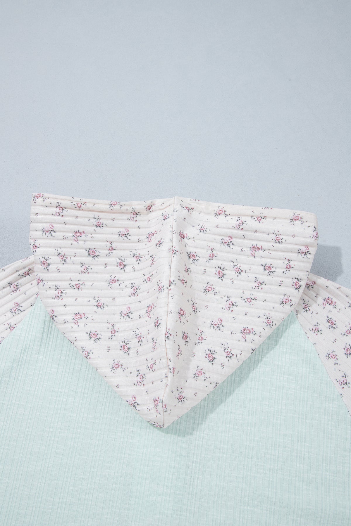Clearly Aqua Textured Floral Patchwork Button Hooded Long Sleeve Top