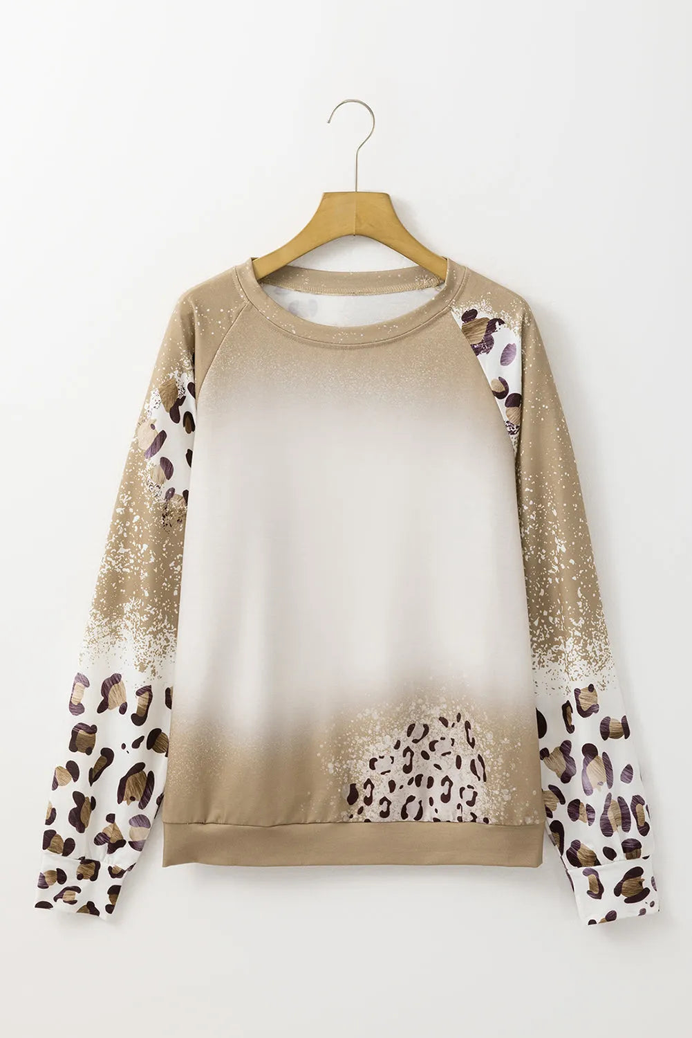 Brown Cheetah Print Round Neck Raglan Sleeve Sweatshirt - Chic Meadow Boutique 