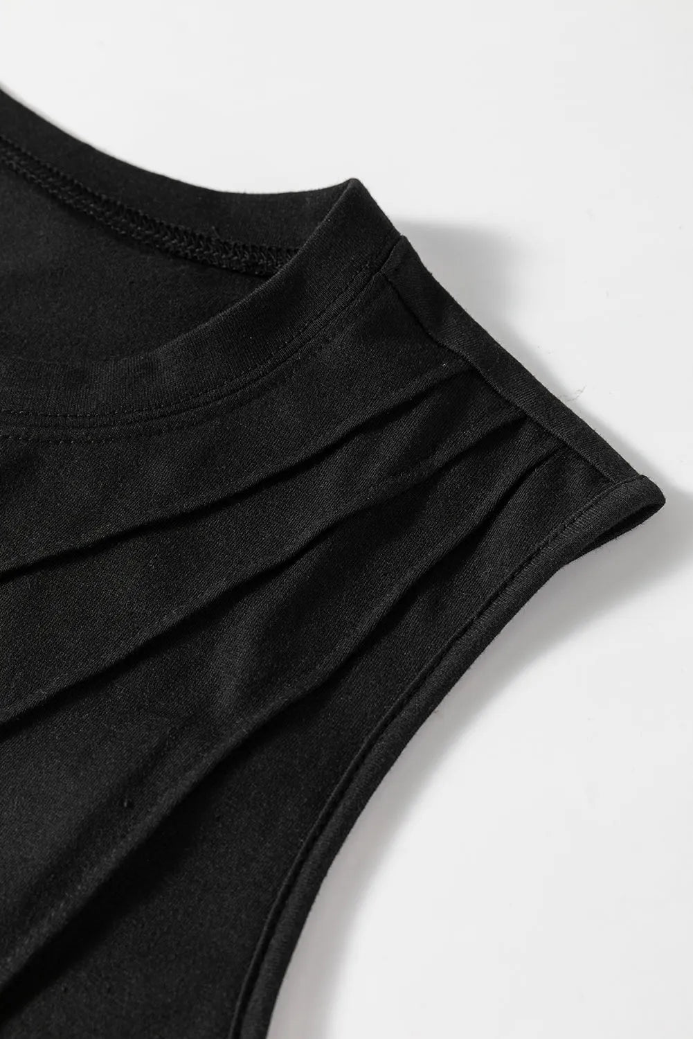 Black Crew Neck Pleated Tank Top - Chic Meadow Boutique 