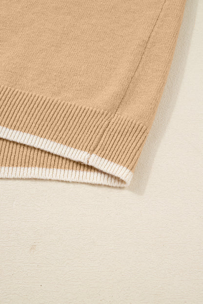 Tan Plus Size Leopard Bow Decor Split Cuffs Loose Sweater