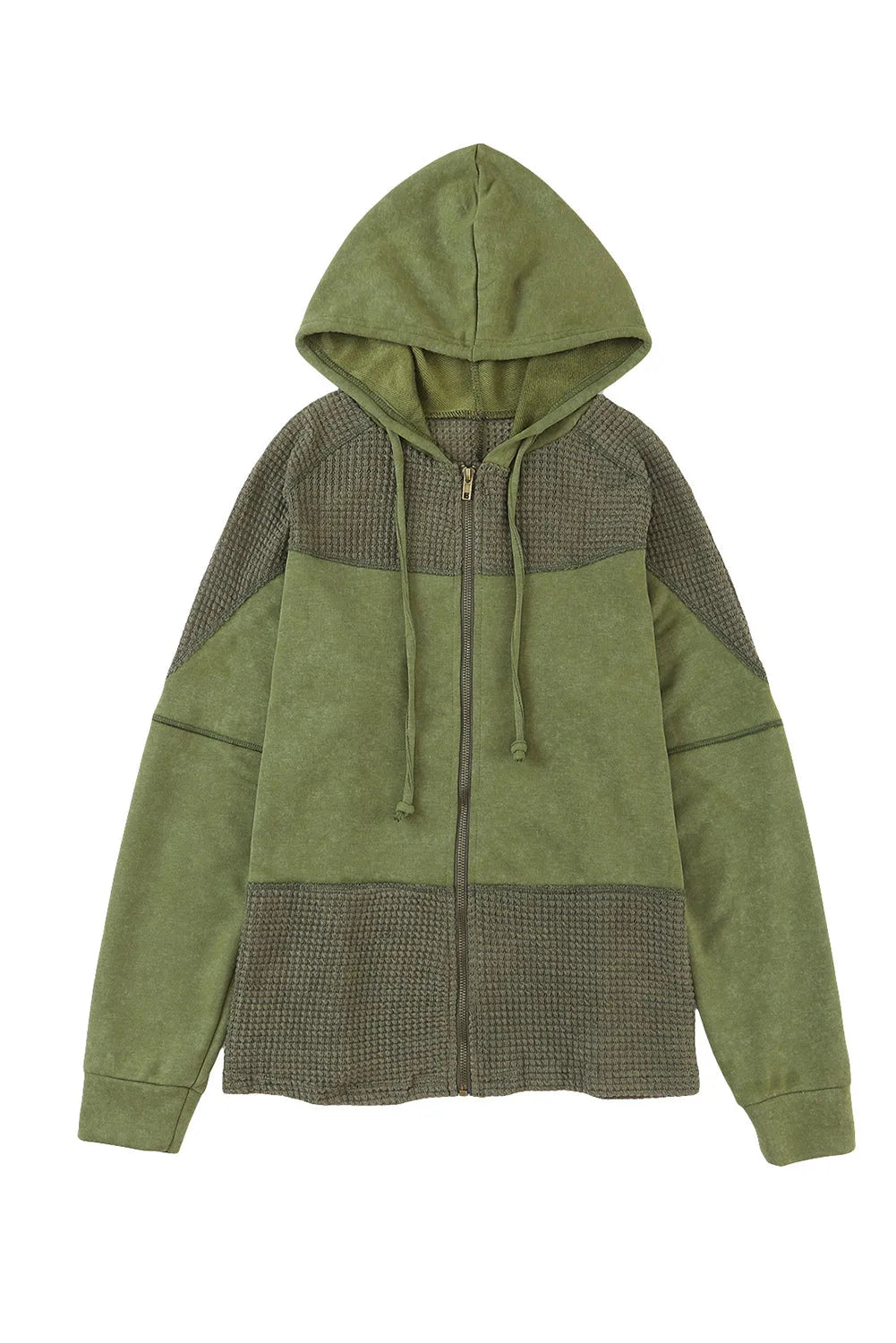 Green Waffle Patchwork Vintage Washed Hooded Jacket - Chic Meadow Boutique 