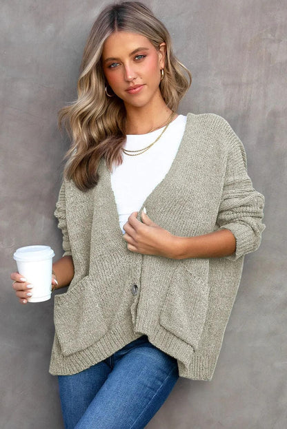 Tops/Sweaters & Cardigans Gray Buttons Front Pocketed Sweater Cardigan