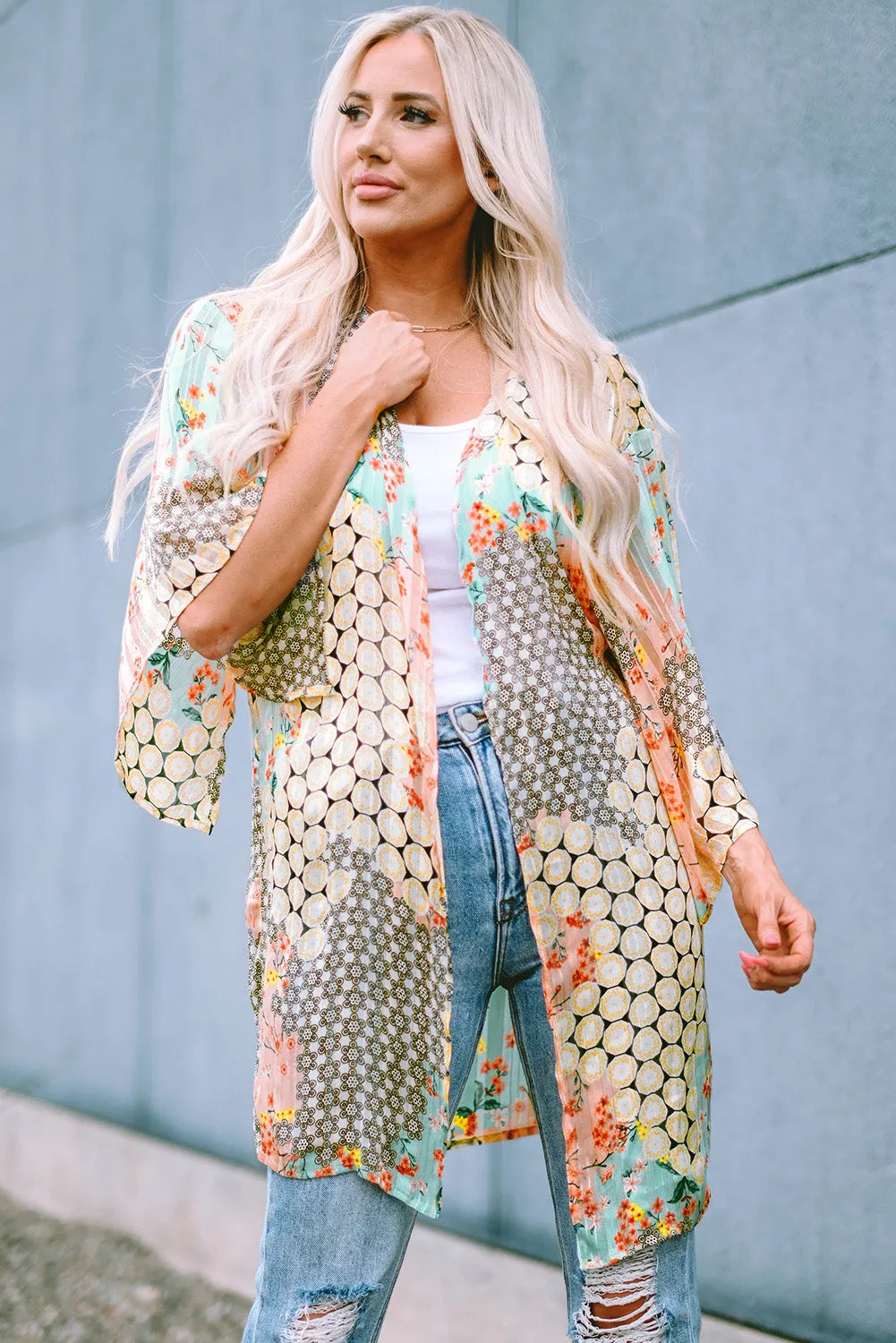 Multicolor Floral Open Sheer Shimmer Kimono - Chic Meadow Boutique 