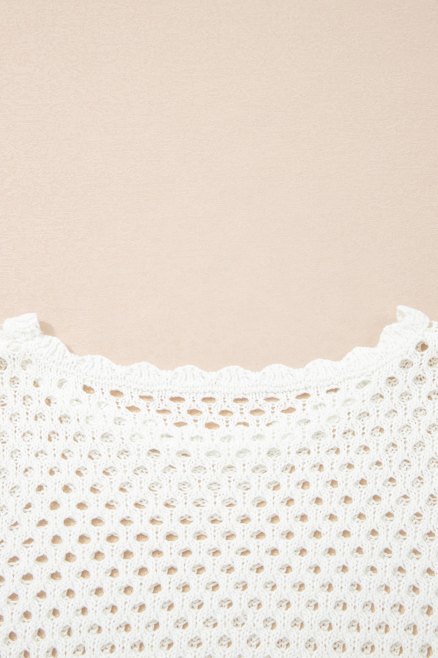 White Scalloped Trim Hollow Out Knit Long Sleeve Top