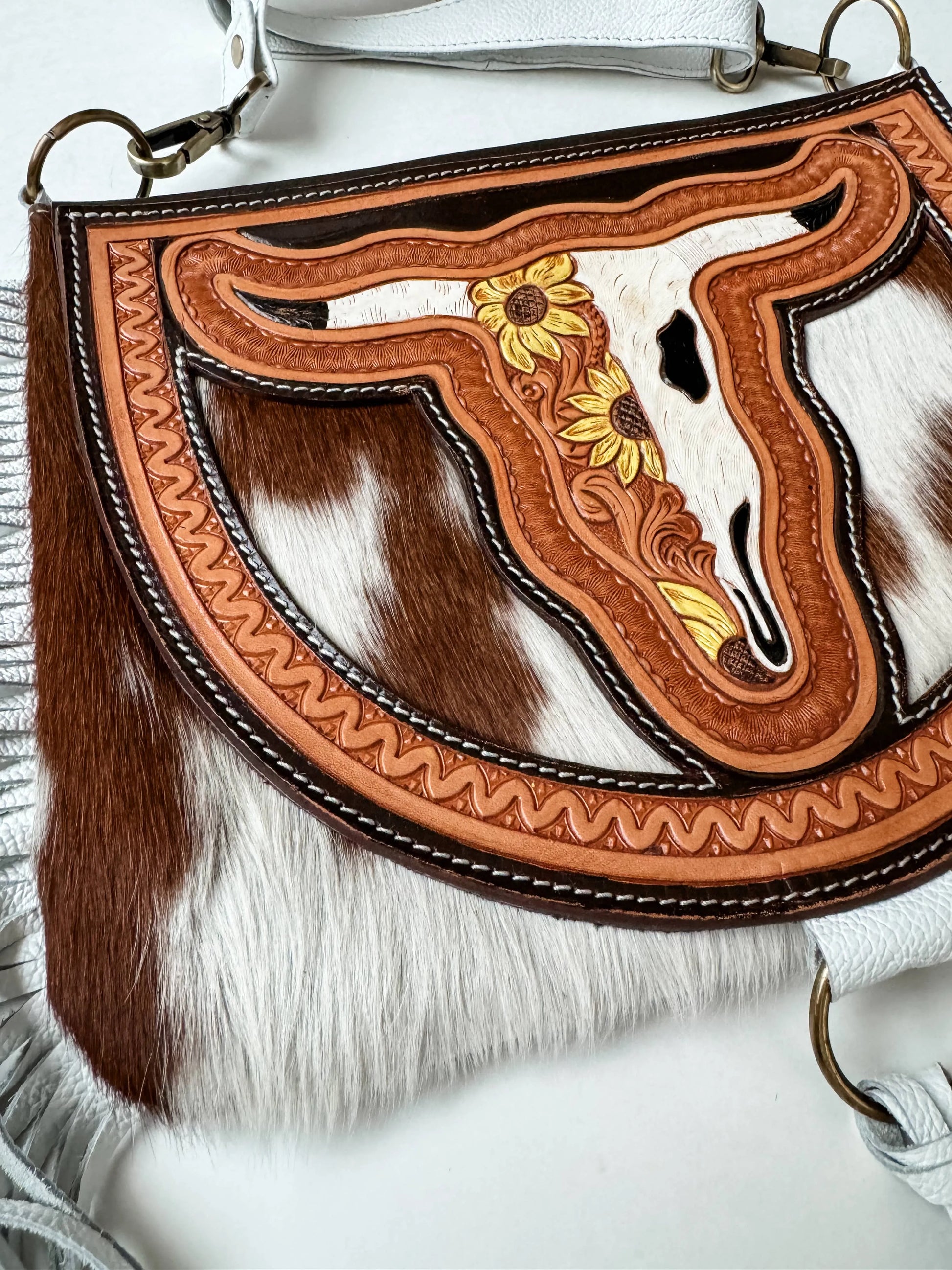 THE CAROLINE CROSSBODY steer longhorn - cowhide purse bag - Chic Meadow Boutique 