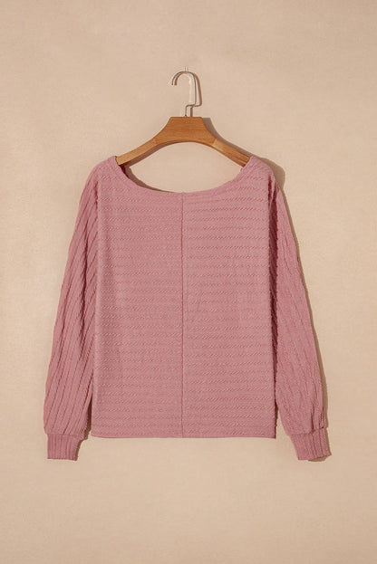 Dusty Pink Textured Knit Long Sleeve Top - Chic Meadow Boutique 