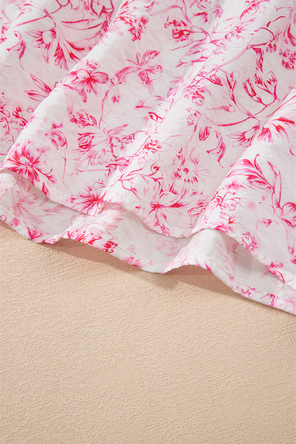 Pink Floral Ruffled Short Sleeve Bow Back Square Neck Blouse