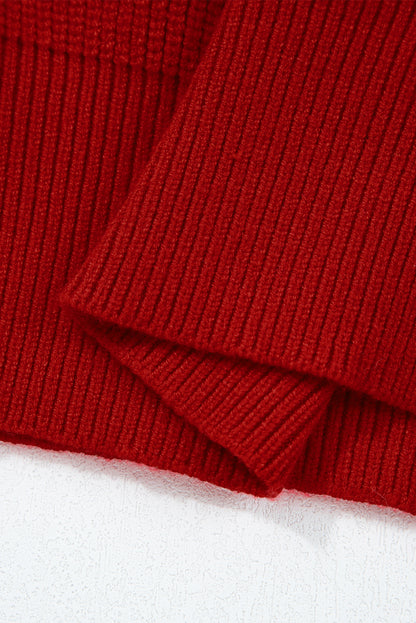 Racing Red Lantern Sleeve V Neck Knot Back Sweater