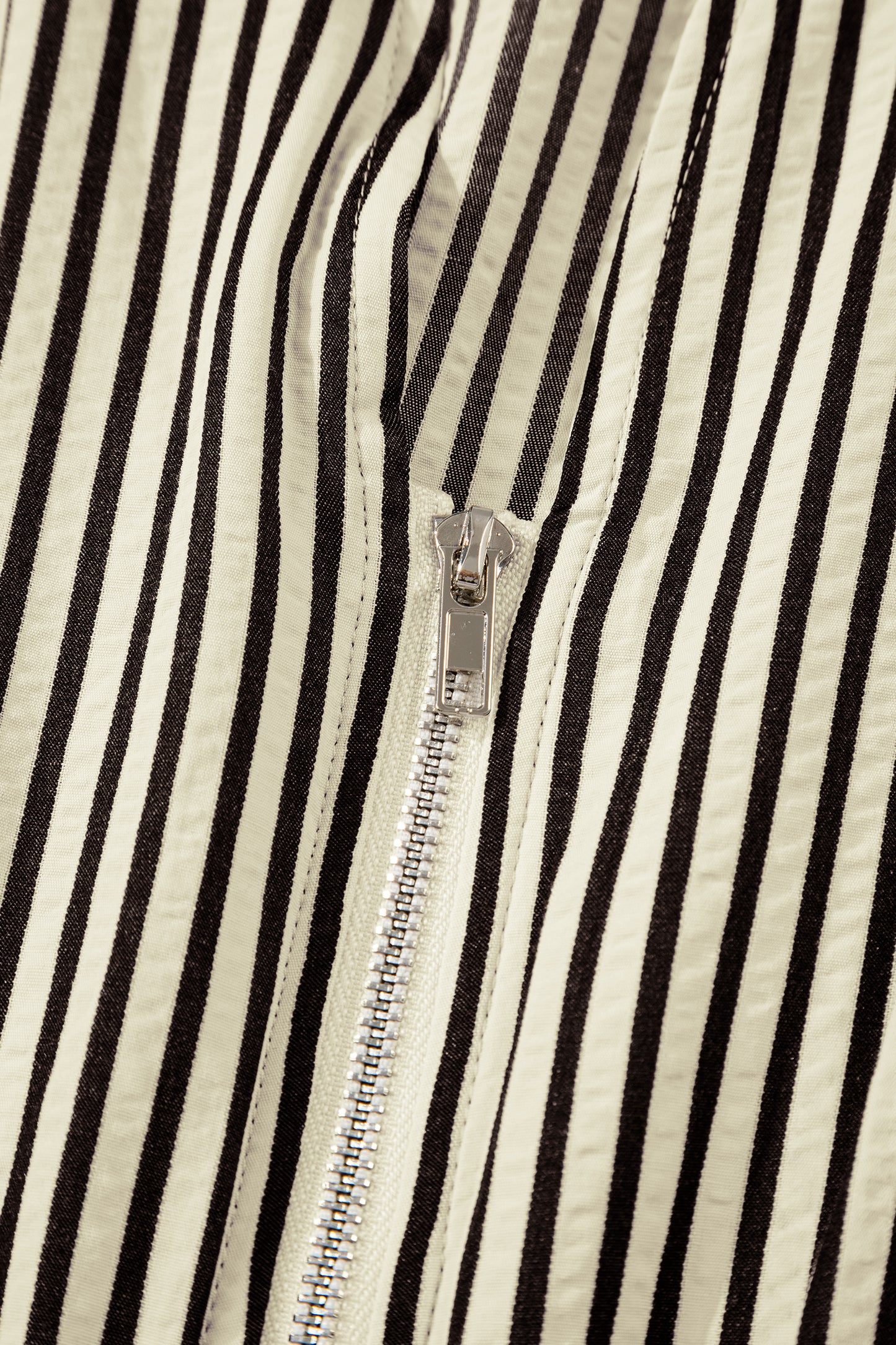 Black Stripe V Neck Zip Front Cinched High Waist Midi Dress