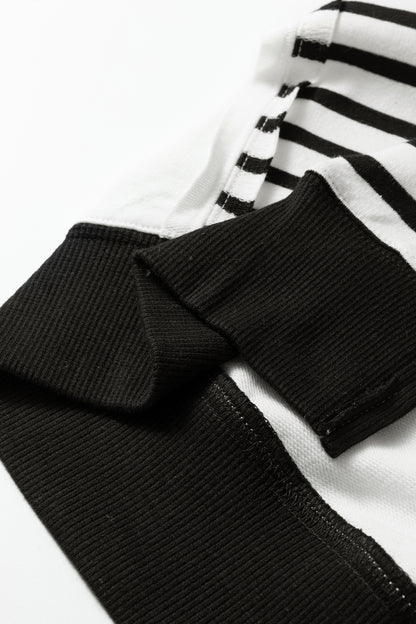 Black Stripe Sleeve Patchwork Casual Knit Top