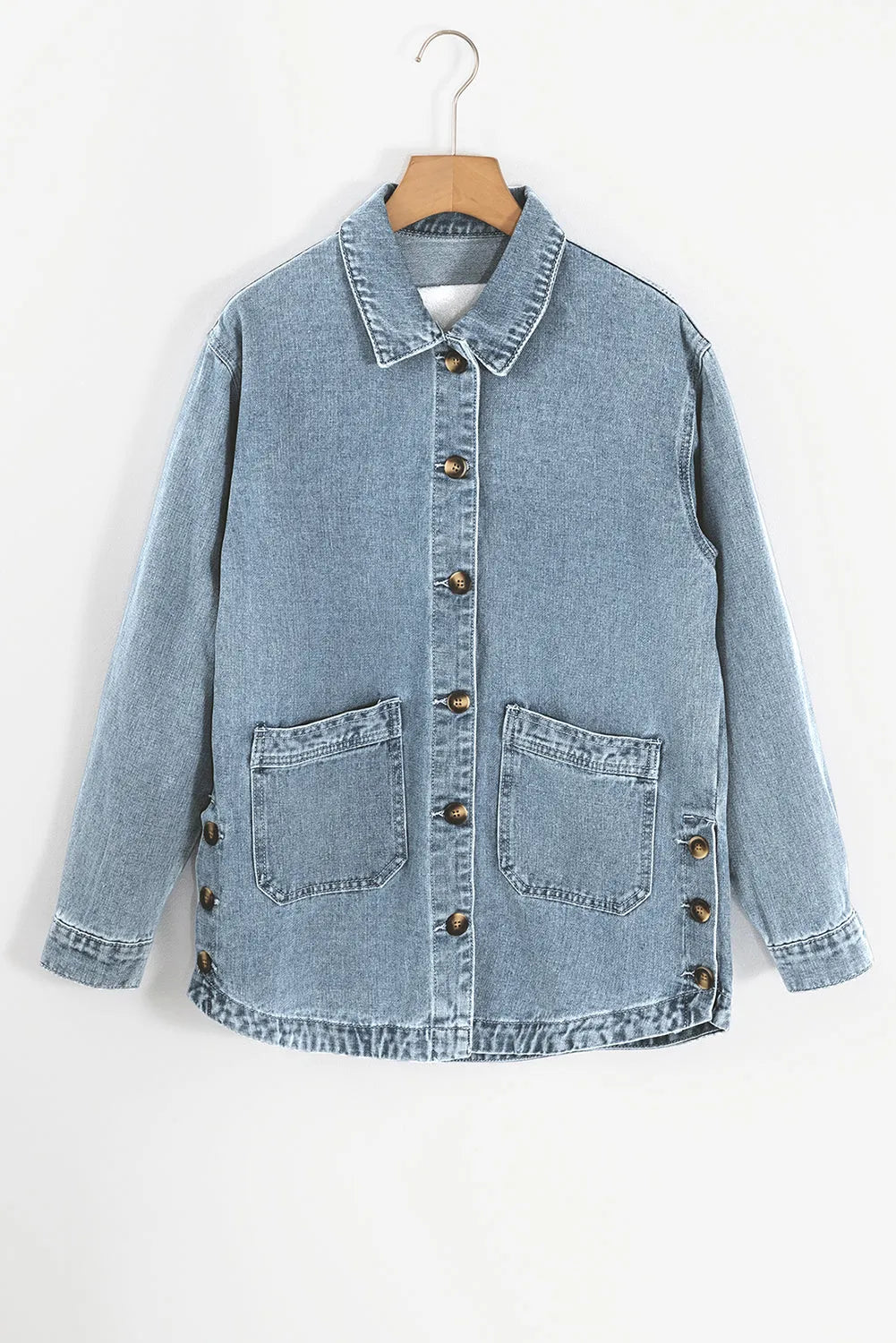 Dusk Blue Slit Buttons Pocketed Denim Jacket - Chic Meadow Boutique 