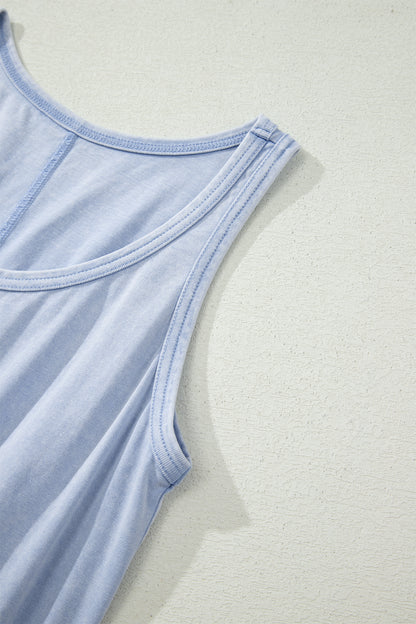 Ashleigh Blue Mineral Wash U Neck Elastic Waist Sleeveless Mini Dress