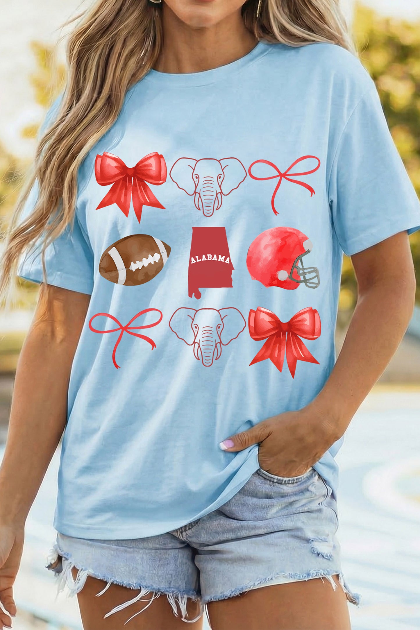 Light Blue Alabama Game Day Rugby Graphic T Shirt