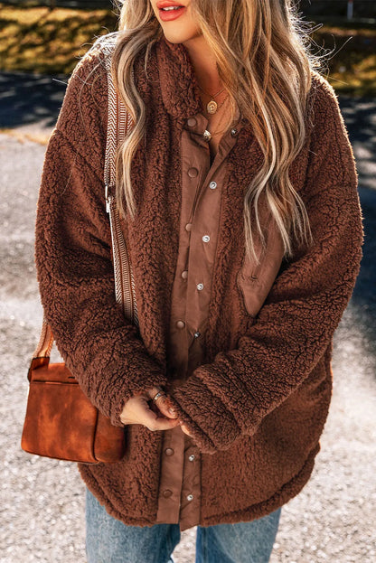 Red Clay Faux Shearling Teddy Bear Jacket - Chic Meadow Boutique 