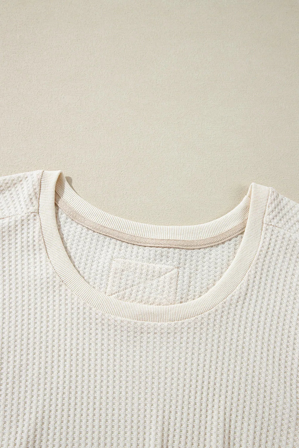 White Waffle Knit Exposed Seam V Neck Oversized Top - Chic Meadow Boutique 