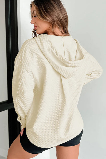 Apricot Textured Buttoned Neckline Side Pockets Hoodie - Chic Meadow Boutique 