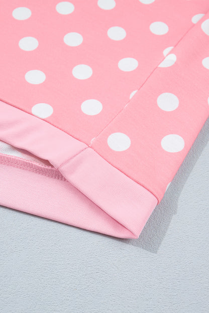 Pink Polka Dot Oversized Top Drawstring Short Set