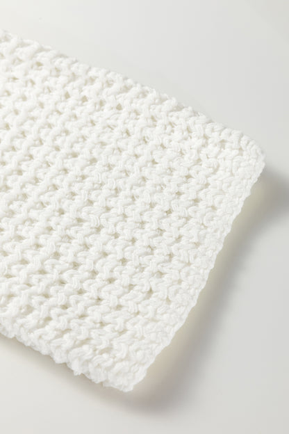 White Hollowed Detail Wide Sleeve Loose Pullover Sweater