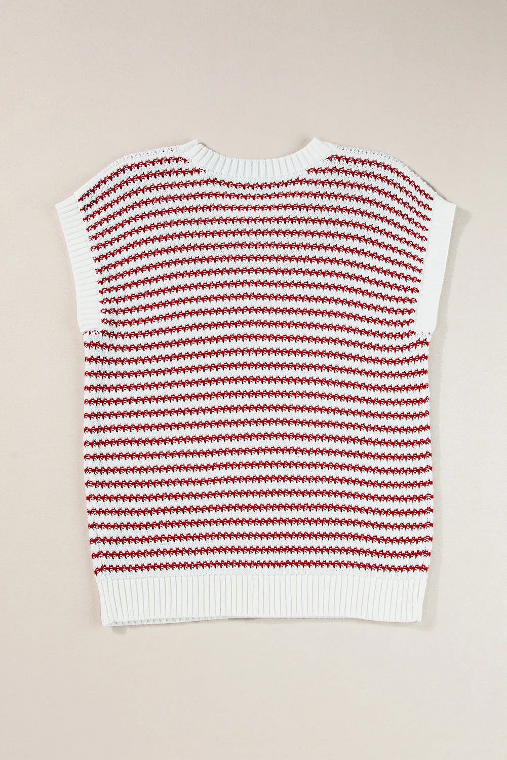 Red Stripe Ribbed Trim Loose Fit Knitted Sweater Vest - Chic Meadow Boutique 