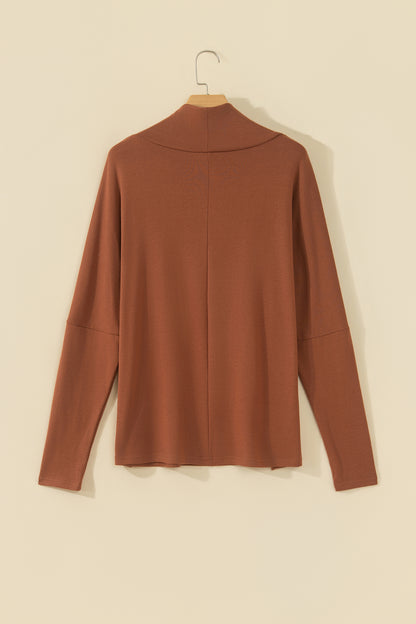 Red Sandalwood High Neck Long Sleeve Top
