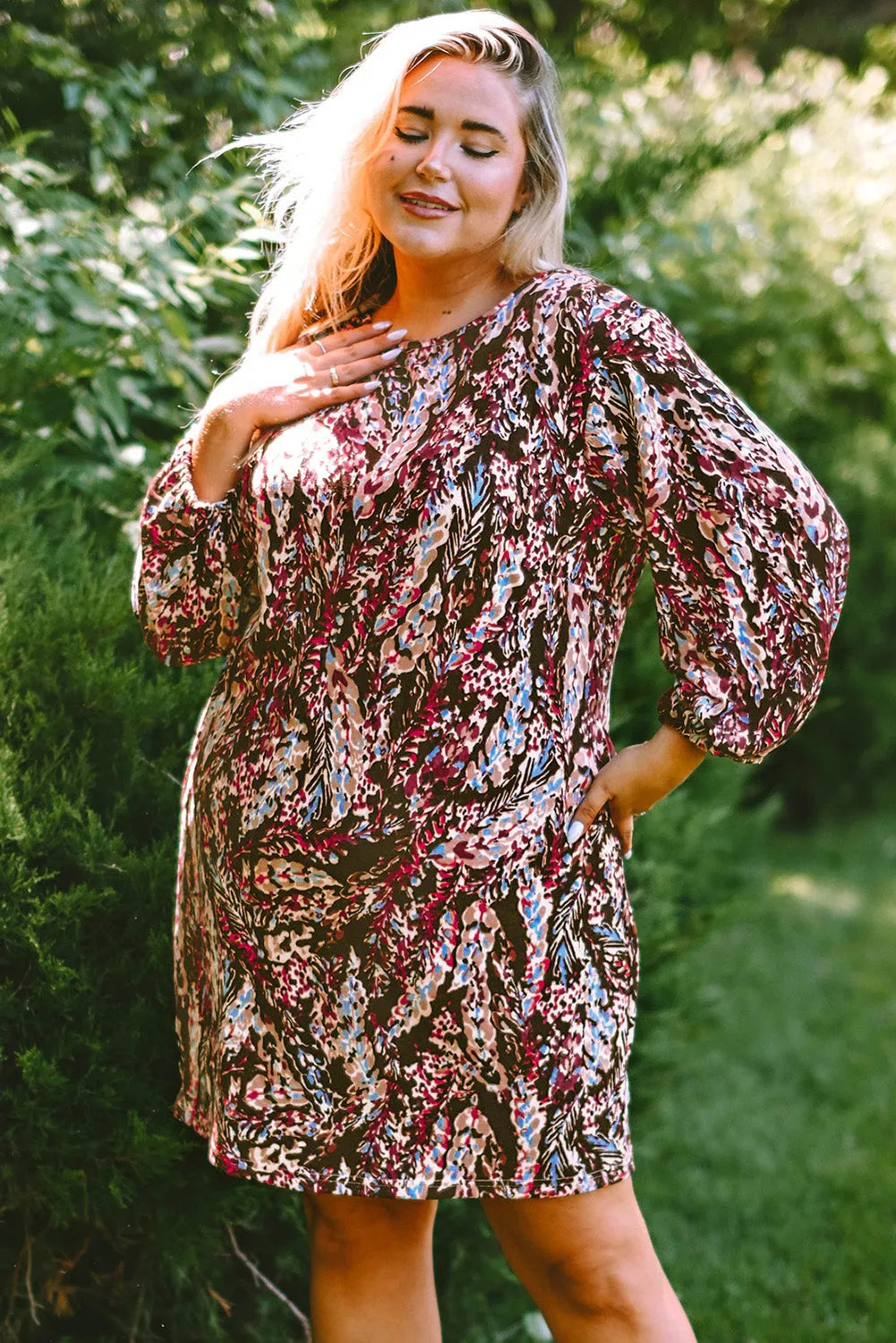 Fiery Red Plus Size Floral Print Mini Dress - Chic Meadow Boutique 