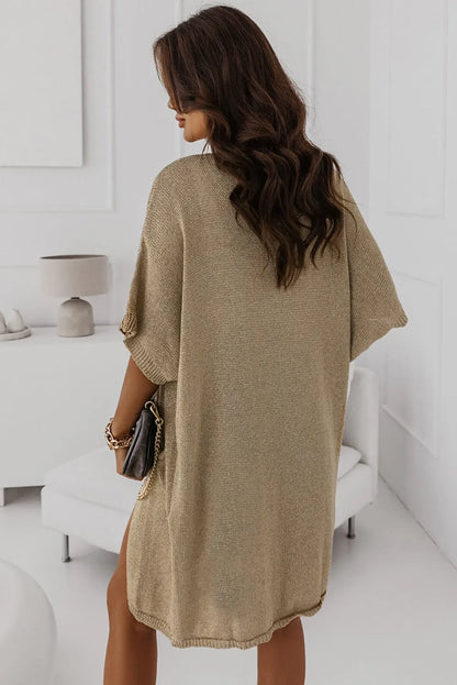 Khaki Dolman Half Sleeve Pocketed Long Cardigan - Chic Meadow Boutique 