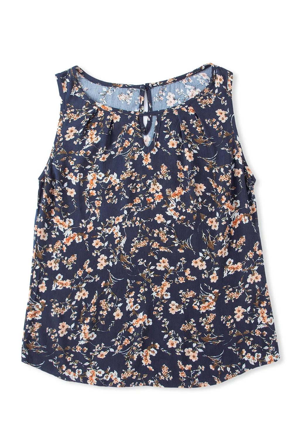 Blue Cutout Decor Round Neck Floral Tank Top - Chic Meadow Boutique 