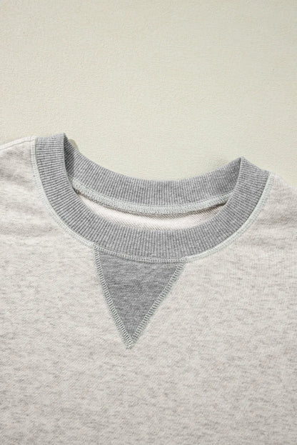 Light Grey Color Block Thumbhole Sleeve Drop Shoulder Sweatshirt - Chic Meadow Boutique 